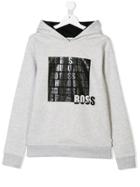 Boss Hugo Boss Teen Graphic Logo Print Hoodie - Grey