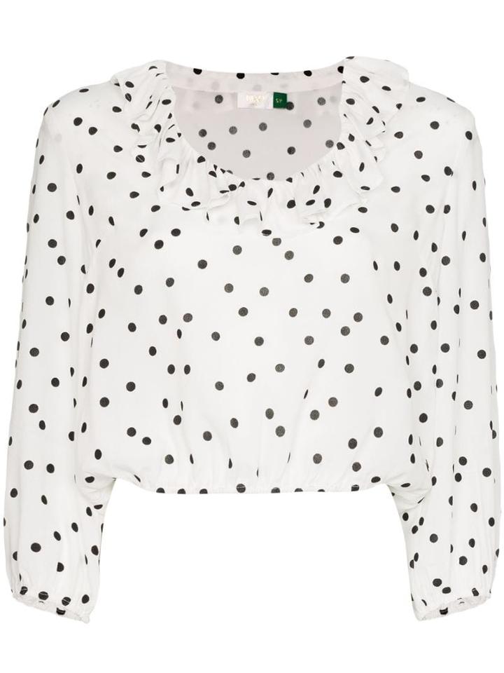 Rixo Alora Polka-dot Ruffle Blouse - White