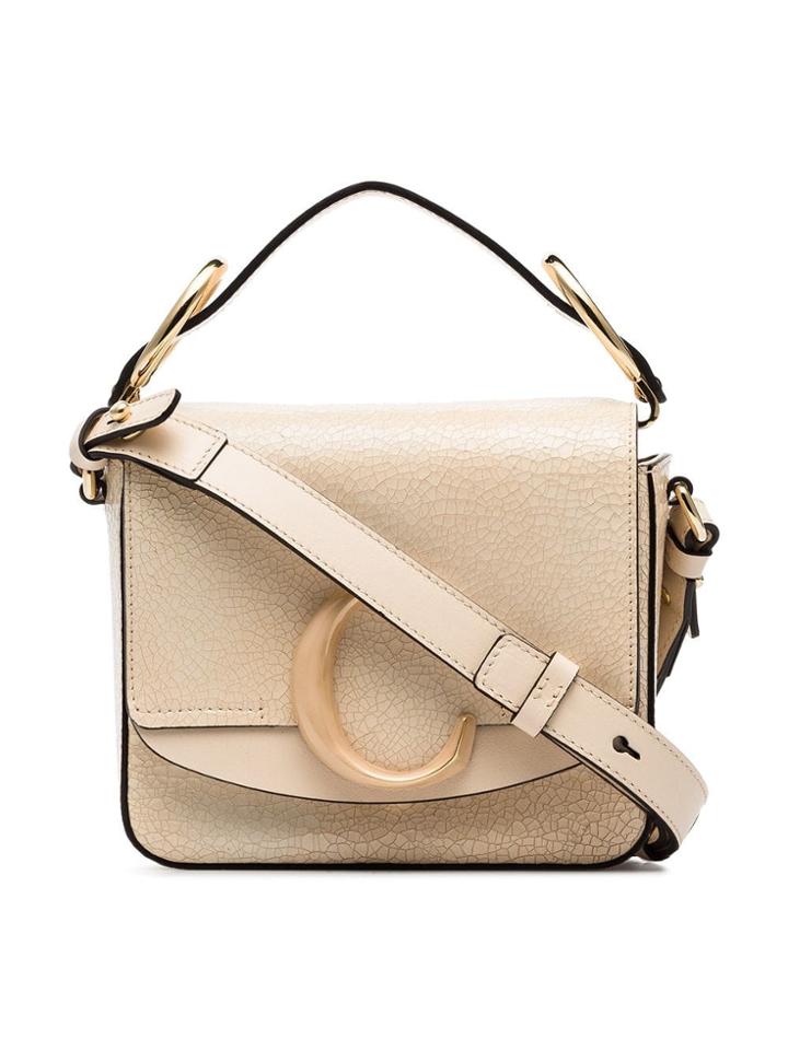 Chloé Beige C Ring Small Leather Shoulder Bag - White