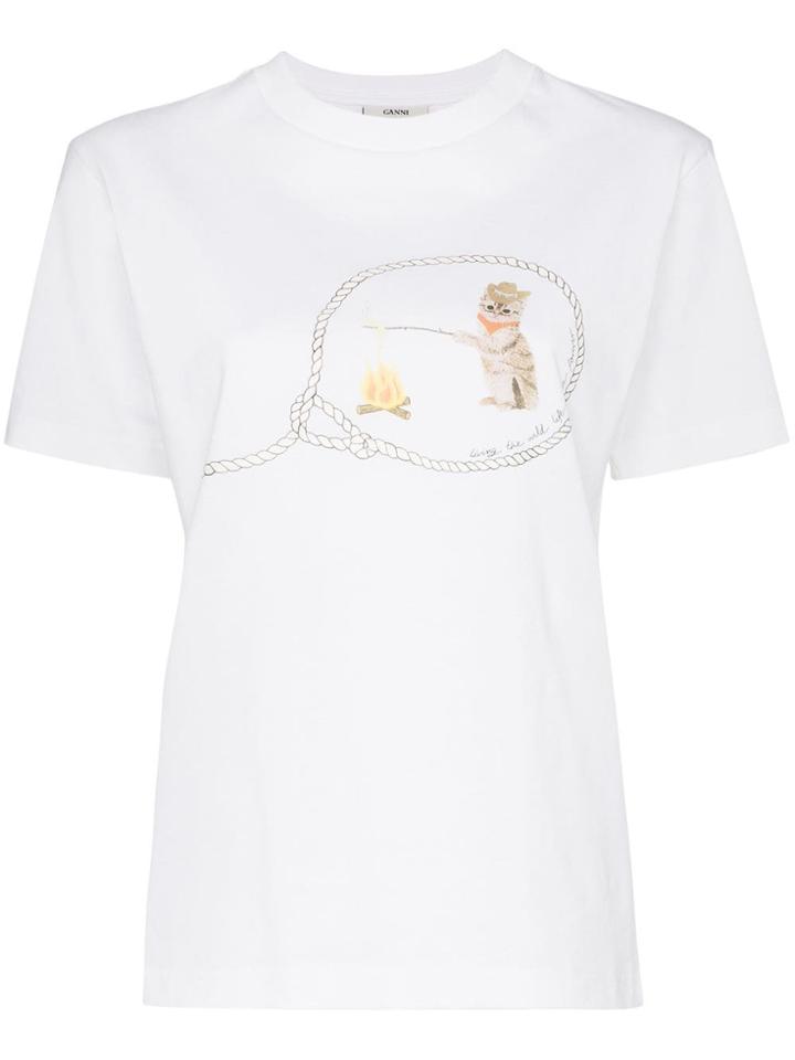 Ganni Harris Cowboy Cat Print T-shirt - White