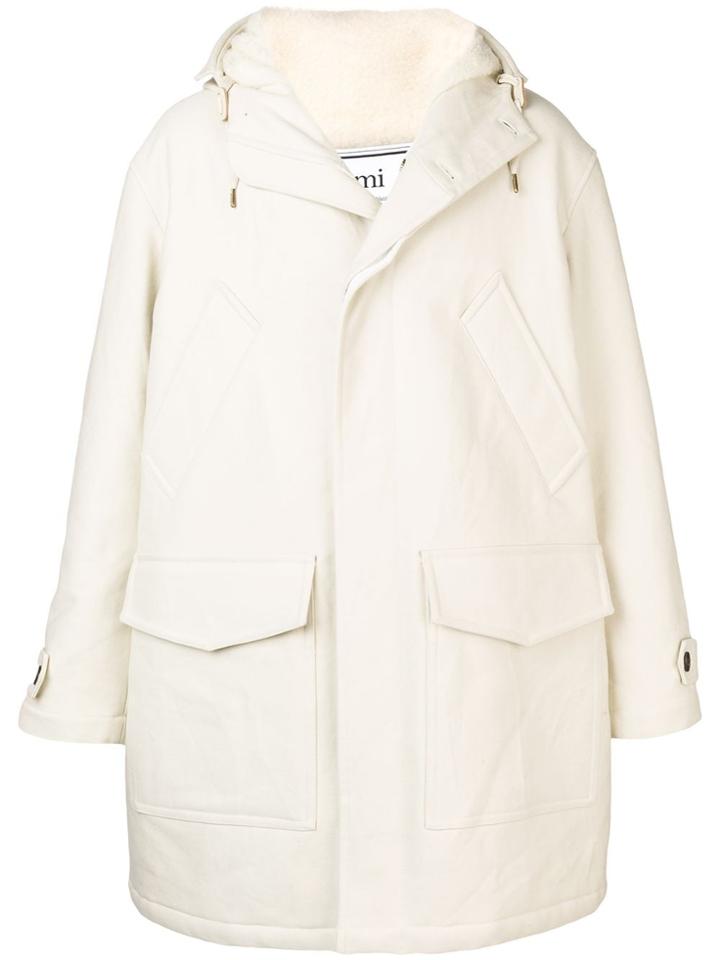 Ami Paris Sherpa-lined Oversize Parka - White