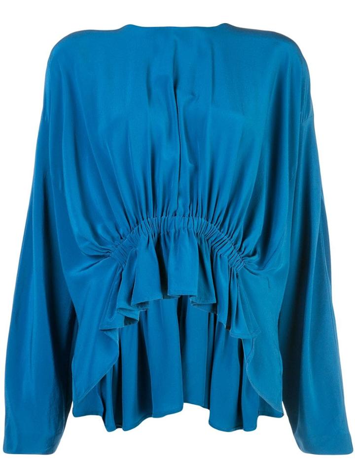 Derek Lam Long Sleeve Georgette Blouse With Gathered Waist Detail -