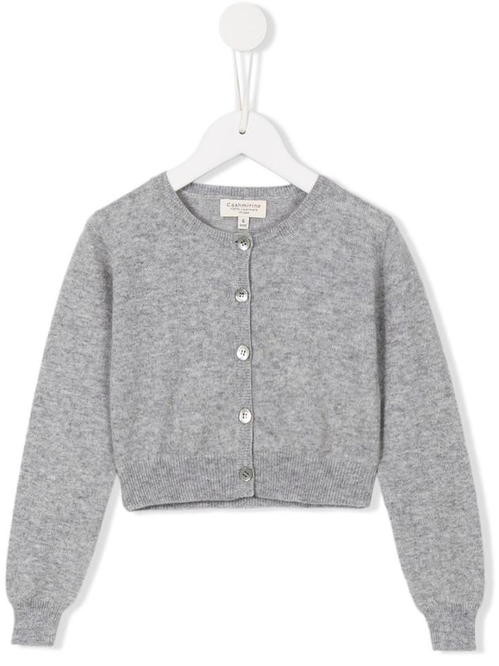 Cashmirino Ribbed Round Neck Cardigan, Girl's, Size: 10 Yrs, Grey