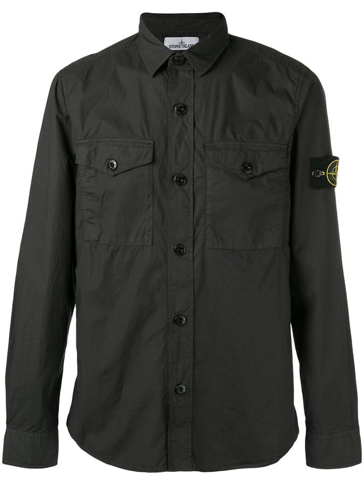 Stone Island Arm Patch Shirt, Men's, Size: Medium, Black, Cotton/spandex/elastane