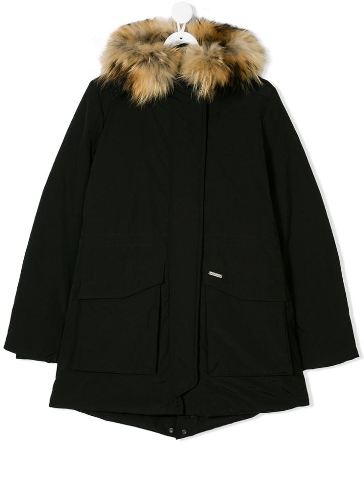 Woolrich Kids Teen Fur Trim Hooded Coat - Black