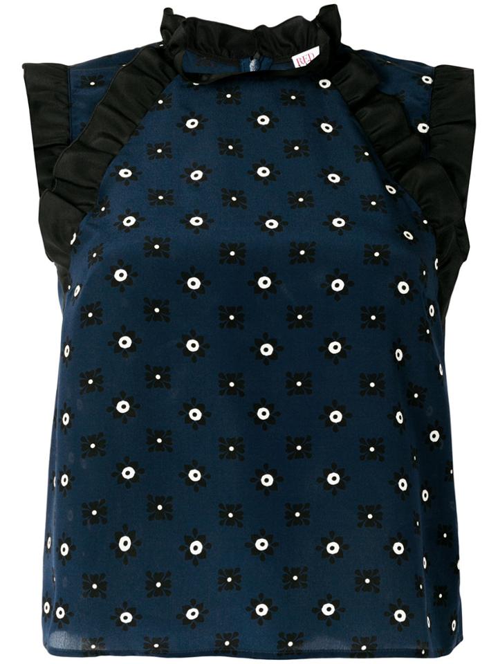 Red Valentino Floral Print Ruffle Trim Blouse - Blue