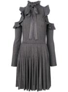 Elie Saab Ribbed Knit Cold Shoulder Dress - Grey