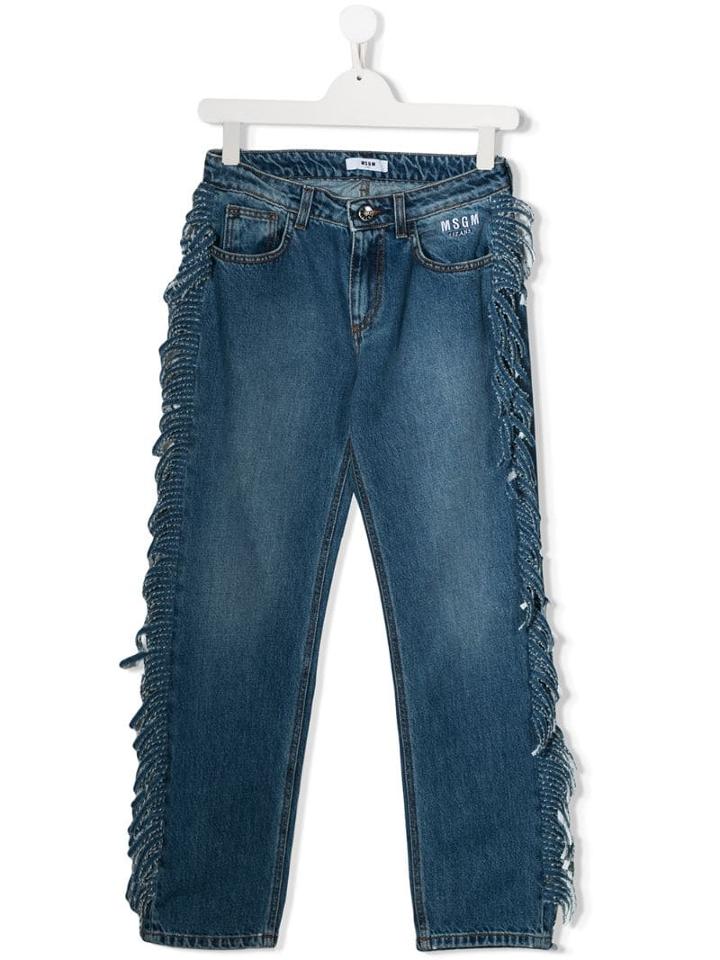 Msgm Kids Teen Fringed Jeans - Blue