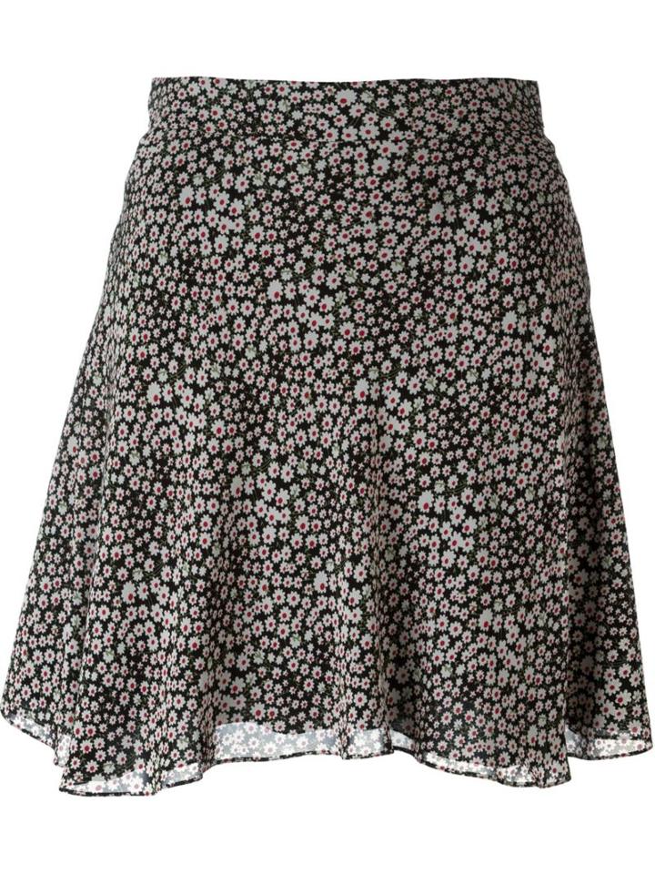 Saint Laurent Floral Print Skirt, Women's, Size: 40, Black, Silk/viscose