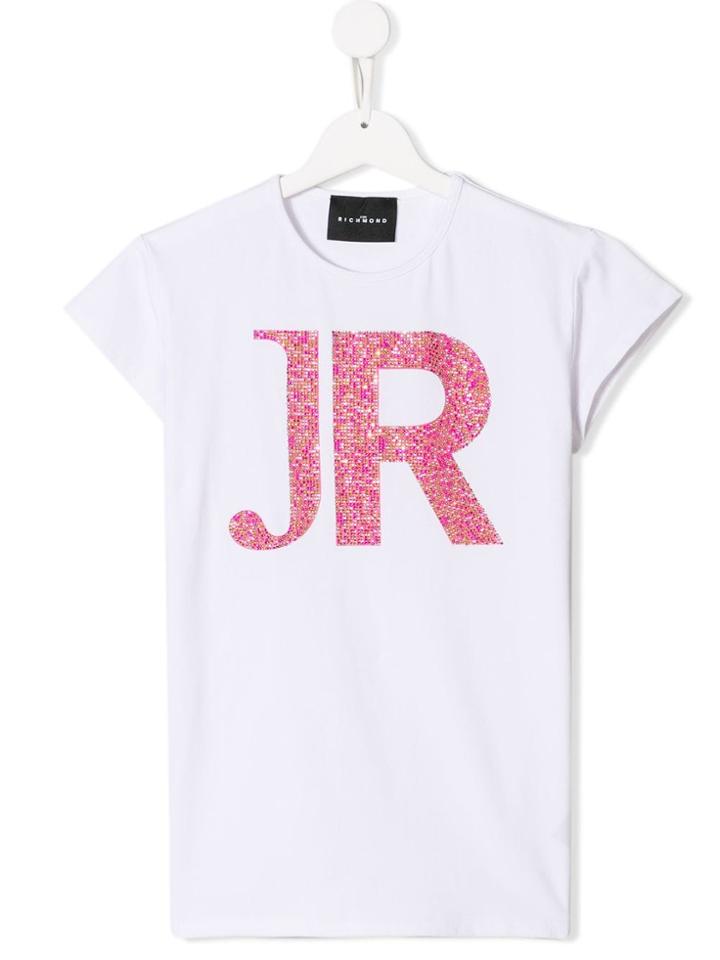 John Richmond Junior Teen Crystal Logo T-shirt - White