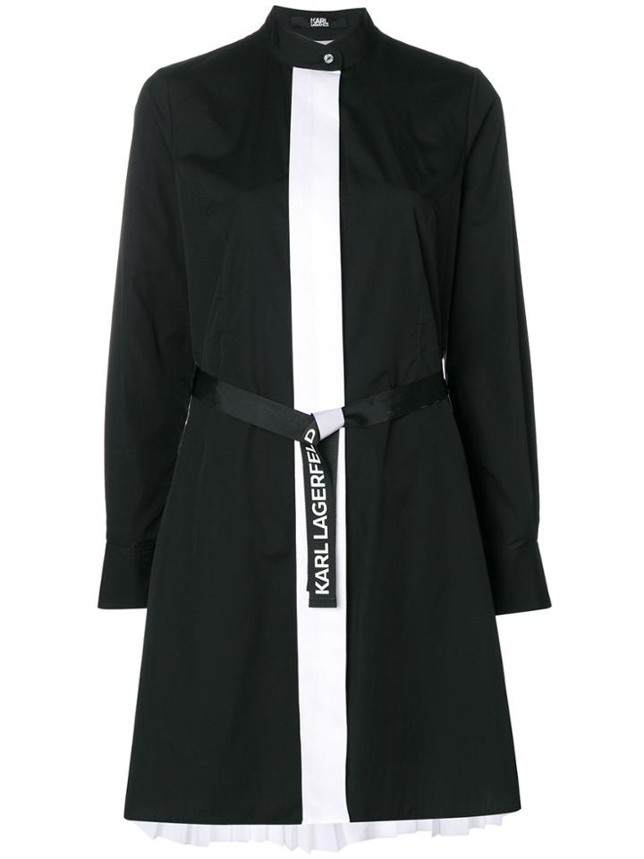 Karl Lagerfeld Pleated Poplin Shirt Dress - Black