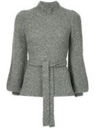 Co Belted Bell Sleeve Sweater - Grey