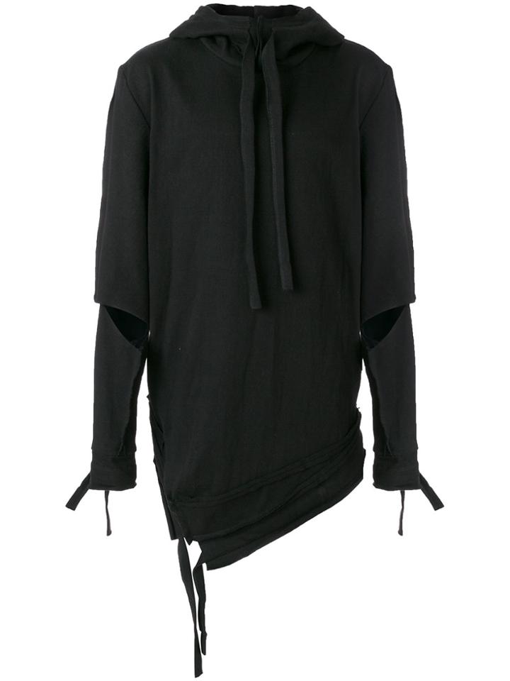Barbara I Gongini Asymmetric Ripped Hoodie - Black