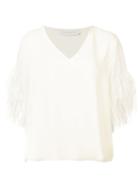 Sally Lapointe - Embroiderd T-shirt - Women - Silk/ostrich Feather - 2, Women's, White, Silk/ostrich Feather