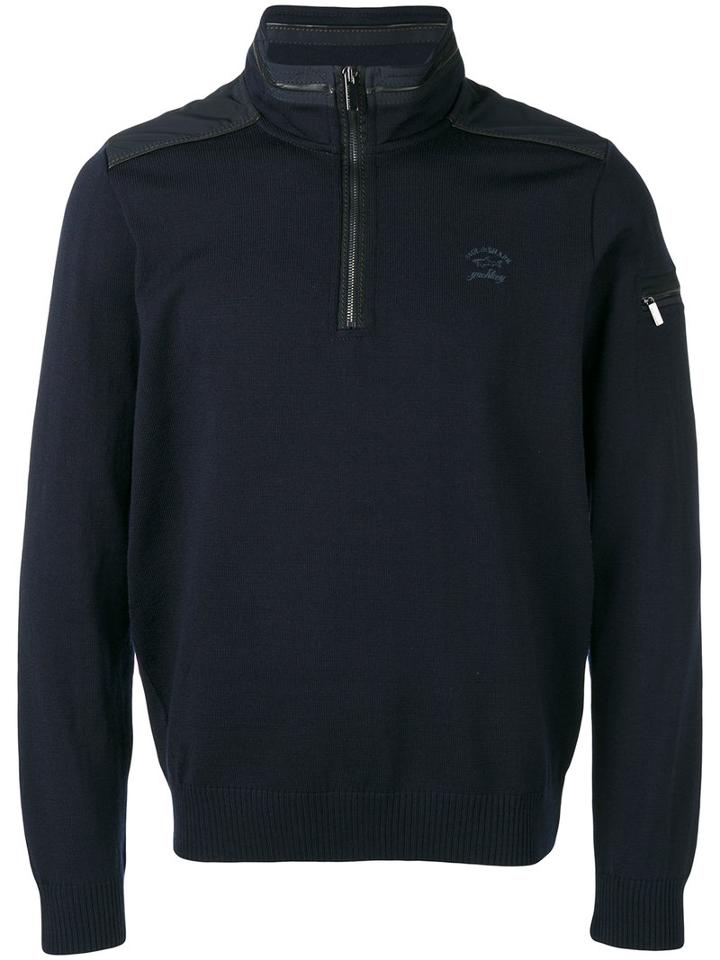 Paul & Shark Zipped Collar Jumper, Men's, Size: Medium, Blue, Virgin Wool