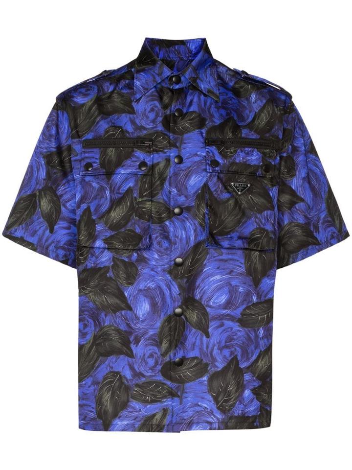 Prada Floral-print Zip Pocket Shirt - Blue