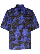 Prada Floral-print Zip Pocket Shirt - Blue
