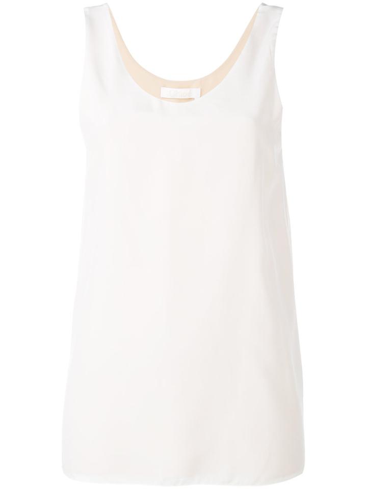 Chloé - Round Neck Tank Top - Women - Silk/acetate - 38, White, Silk/acetate