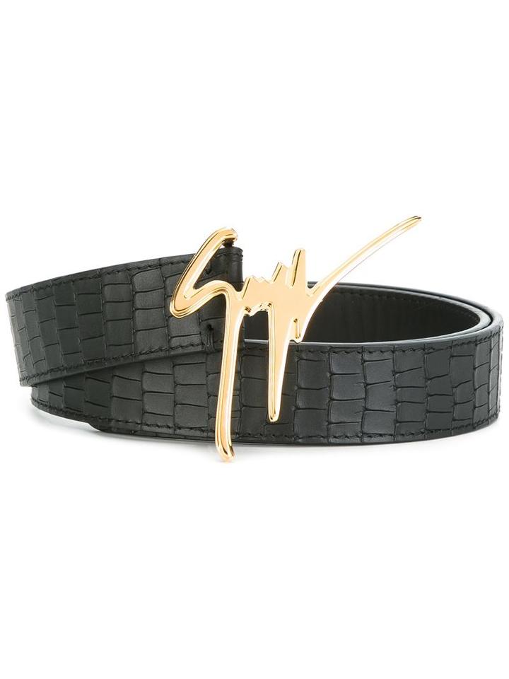 Giuseppe Zanotti Design Gold-tone Logo Belt, Men's, Size: 85, Black, Leather