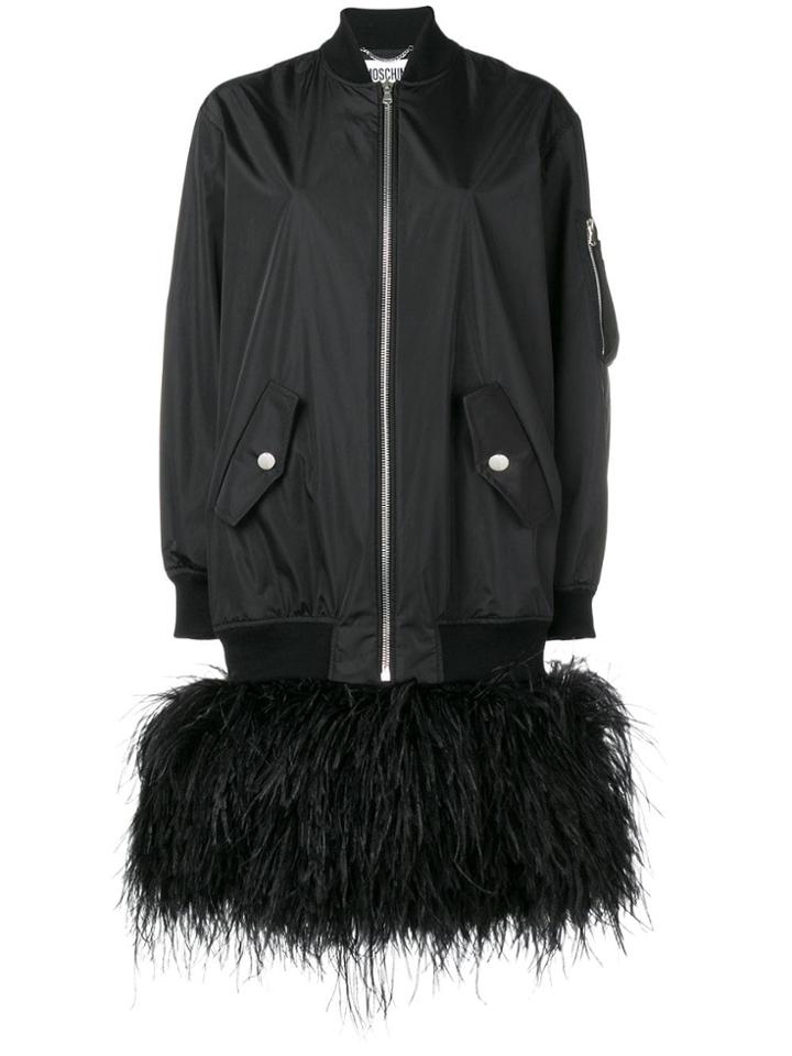 Moschino Feather Embellished Oversized Bomber - Black