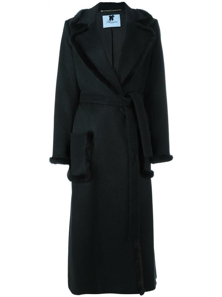 Blumarine Trim Robe Coat, Women's, Size: 42, Grey, Mink Fur/polyester/viscose/virgin Wool