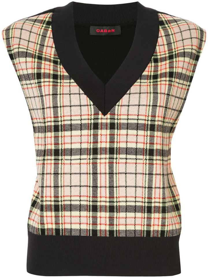 Caban Check Knitted Vest - Black