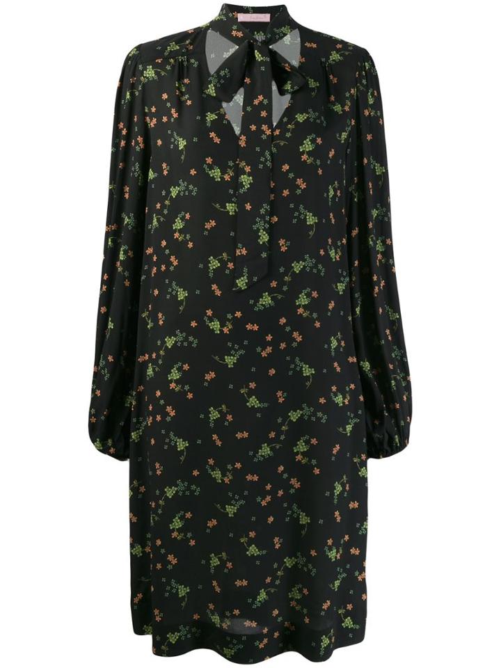 Kristina Ti Neck-tie Floral Dress - Black