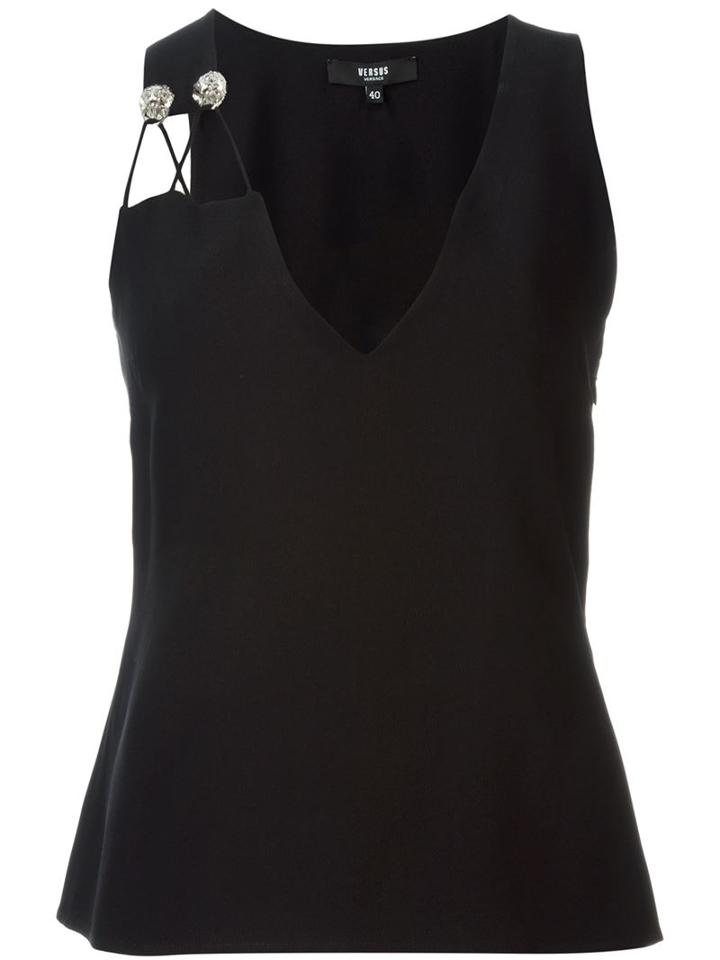 Versus V-neck Sleeveless Top, Women's, Size: 40, Black, Acetate/viscose