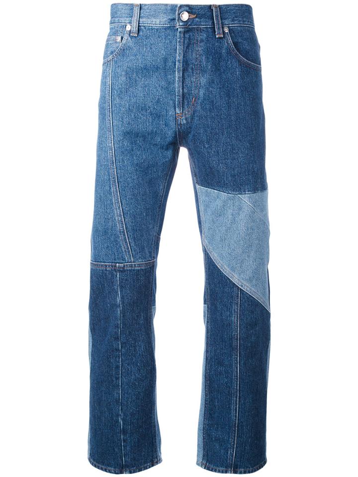 Alexander Mcqueen Blue Patchwork Straight Leg Jeans