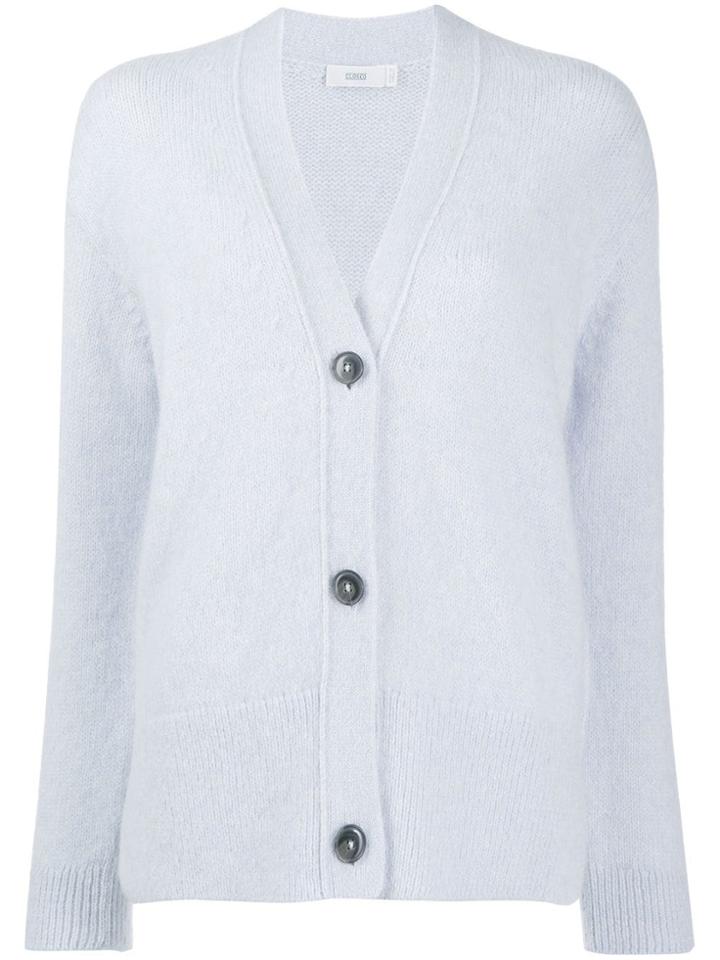 Closed Knitted Button-up Cardigan - Blue