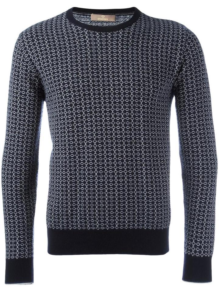 Cruciani Patterned Round Neck Jumper, Men's, Size: 52, Blue, Cashmere