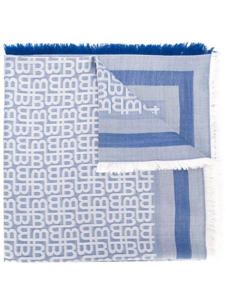 Bally Fringed Jacquard Scarf, Women's, Blue, Silk/wool