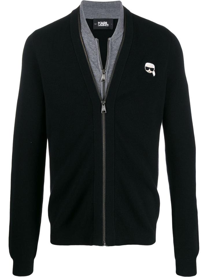 Karl Lagerfeld Ikonik Logo Zipped Cardigan - Black