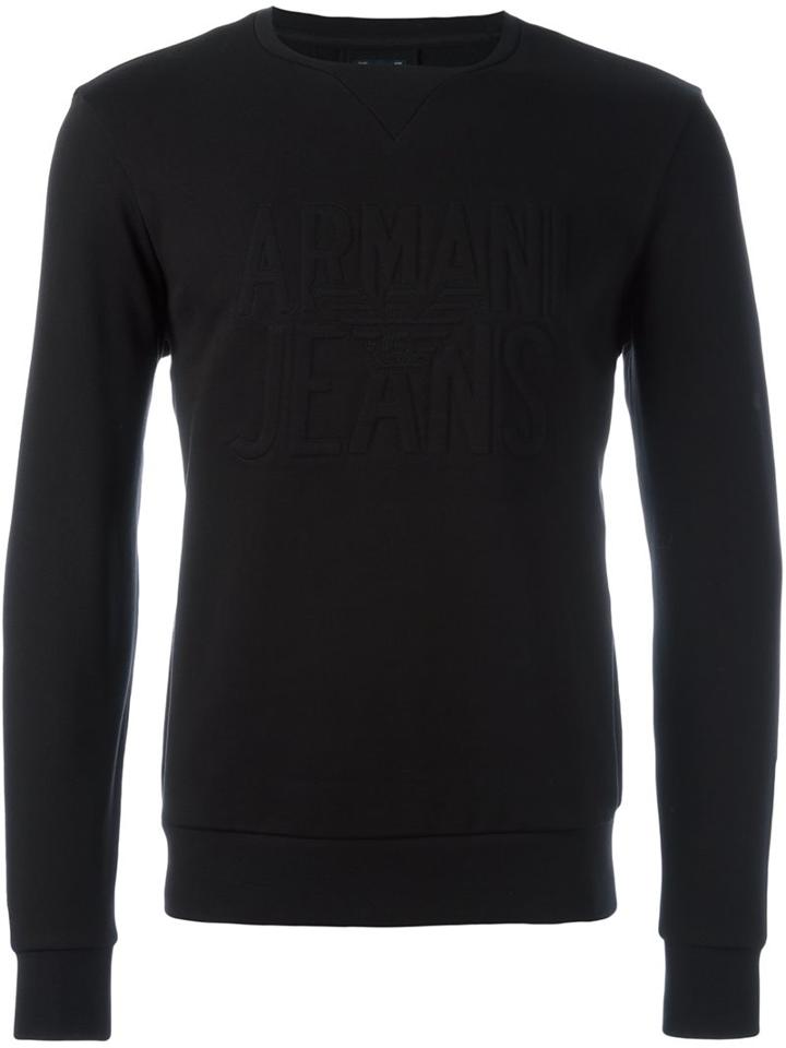 Armani Jeans Embossed Logo Sweatshirt, Men's, Size: Small, Black, Cotton/polyester