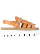 Mm6 Maison Margiela Strappy Flatform Sandals, Women's, Size: 37, Brown, Rubber/calf Leather