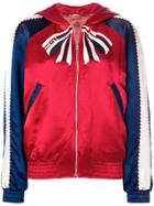 Gucci Colour Block Hooded Bomber Jacket With Tiger Print - Red