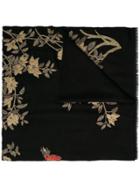 Janavi Embroidered Rose Garden Scarf - Black