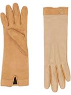 Burberry Silk-lined Two-tone Lambskin Gloves - Stone