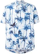 Saint Laurent Palm Tree Print Shirt, Men's, Size: 40, Blue, Cotton