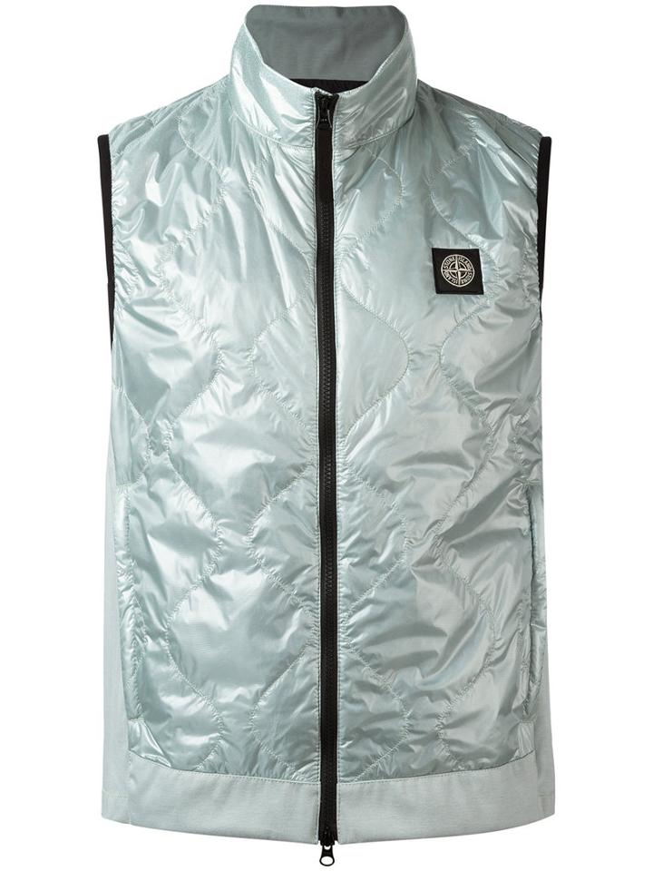 Stone Island Quilted Zip Gilet, Men's, Size: Xl, Blue, Polyamide/cotton/polyurethane Resin/polyamide