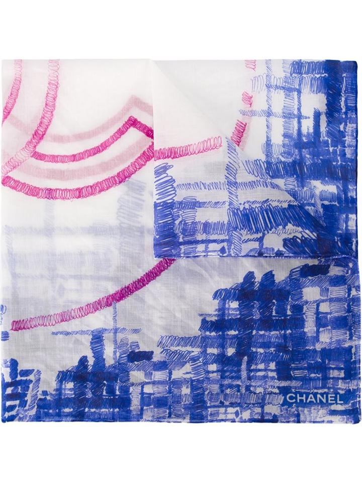 Chanel Vintage Logo Print Scarf, Women's, Blue
