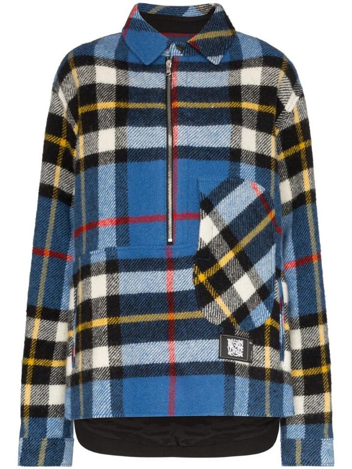 We11done Check Half-zip Shirt Jacket - Blue