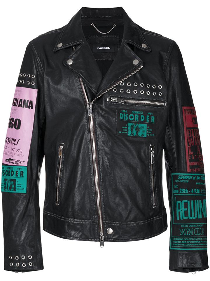 Diesel Multi-patches Biker Jacket - Black