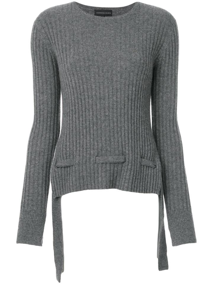 Cashmere In Love Ribbed Cashmere Sweater With Belt - Grey