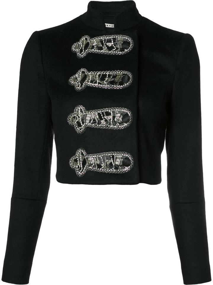 Alice+olivia Cropped Military Jacket, Women's, Size: 0, Black, Nylon/cashmere/wool