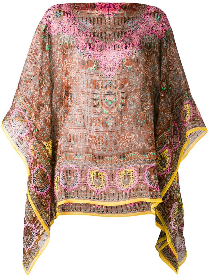 Etro - Printed Cape Blouse - Women - Silk - One Size, Brown, Silk