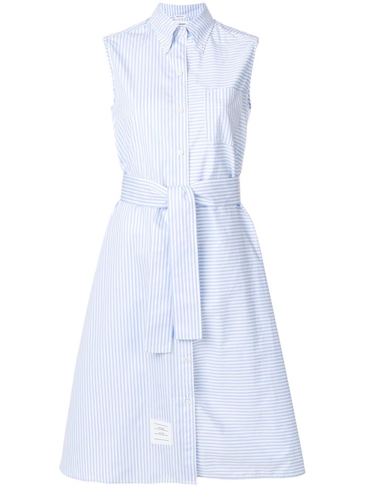 Thom Browne Sleeveless A-line Belted Shirtdress With Funmix Stripe