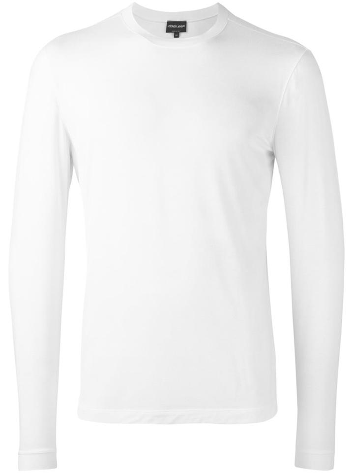 Giorgio Armani Long Sleeve T-shirt, Men's, Size: 52, White, Spandex/elastane/viscose