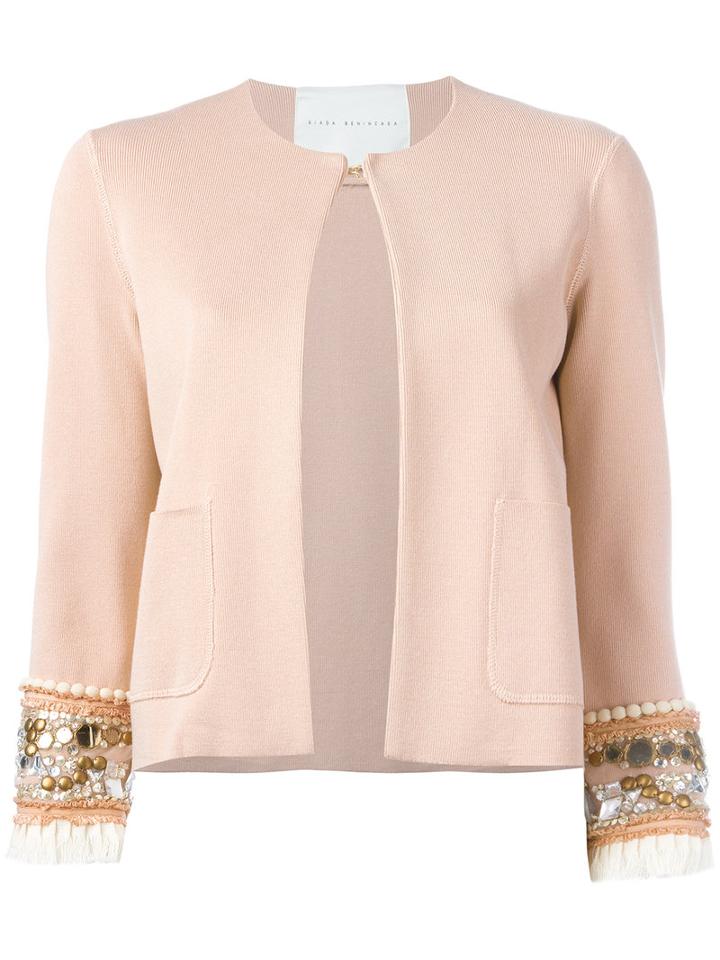 Giada Benincasa Embellished Sleeve Jacket, Women's, Size: Large, Pink/purple, Spandex/elastane/viscose/pvc