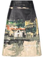Prada Village Print Midi Skirt - Green